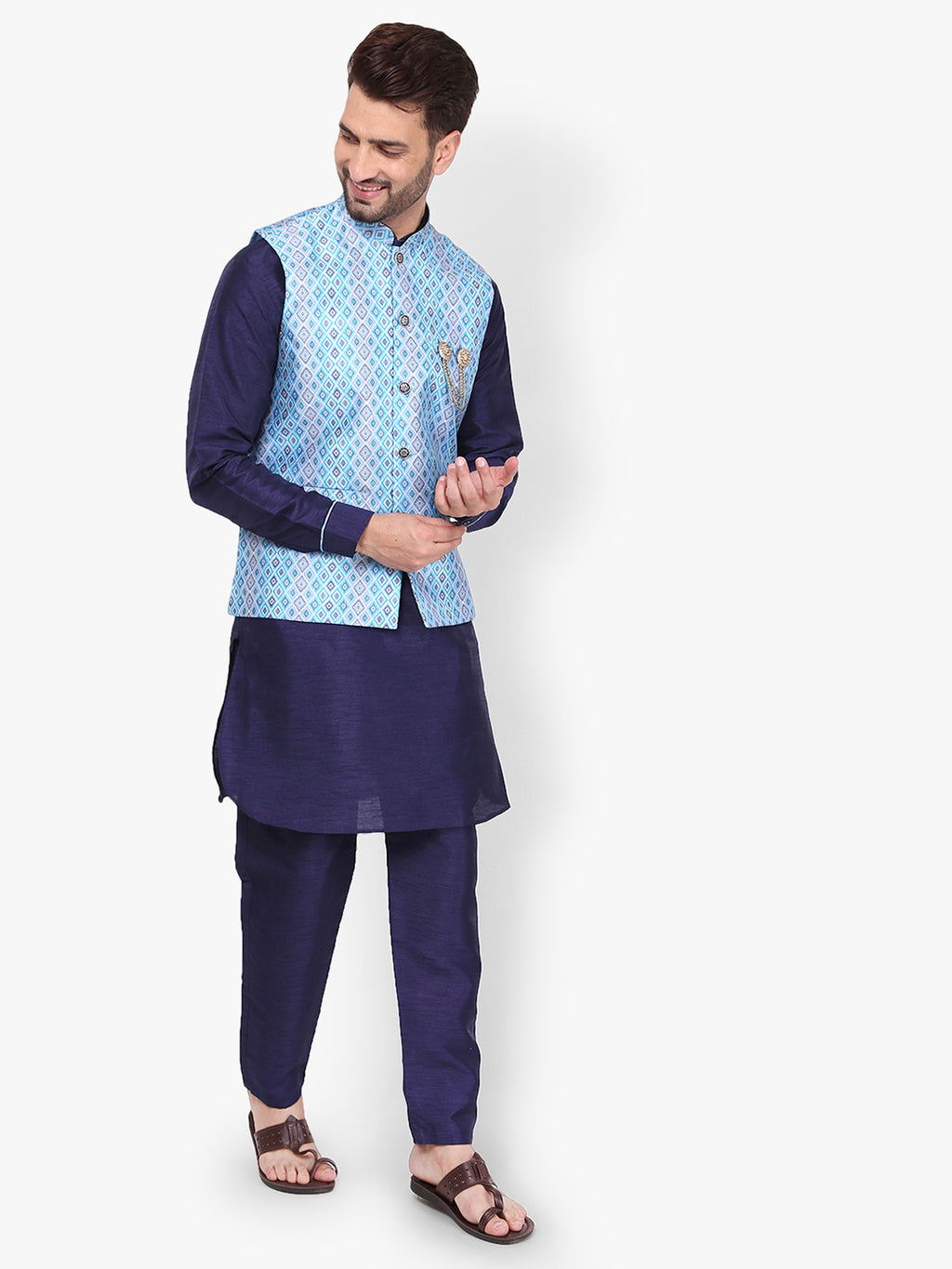 Pro-Ethic Silk Kurta Pajama With Jacket For Men | Navy Blue (C-102)