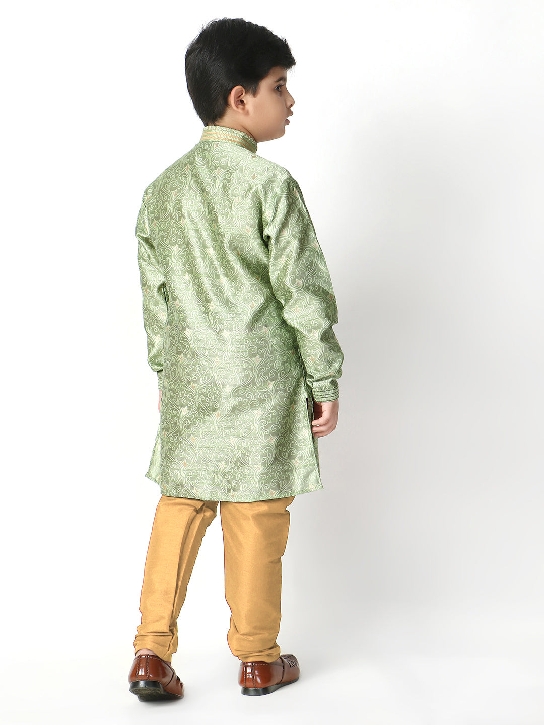 Pro Ethic Silk Kurta Pajama For Boys Green Floral Print S-207