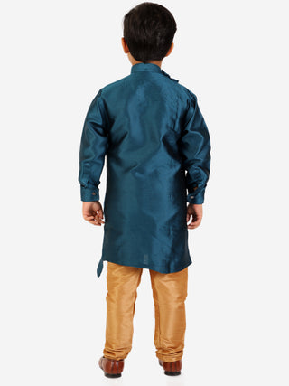 Pro Ethic Boy's Silk Jacquard Style Teal Green Kurta Pajama Set (S-162)