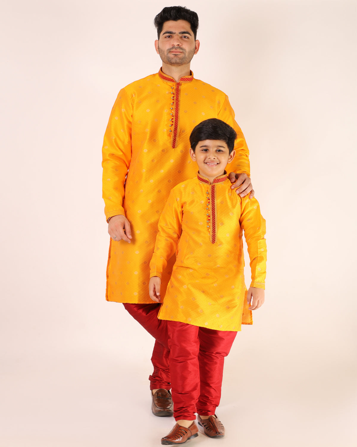 Father Son Kurta Pajama Same Dress Ethnic Wear Mustard