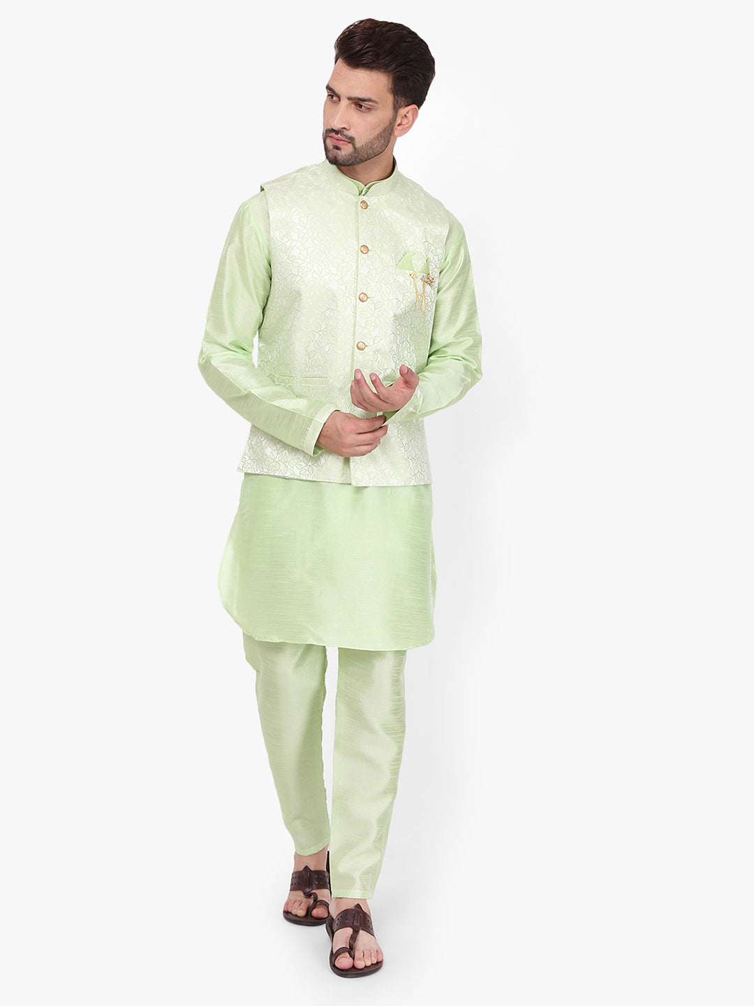 Pro-Ethic Silk Kurta Pajama With Jacket For Men | Green (C-104)