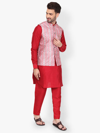 Pro-Ethic Silk Kurta Pajama With Jacket For Men | Red (C-102)