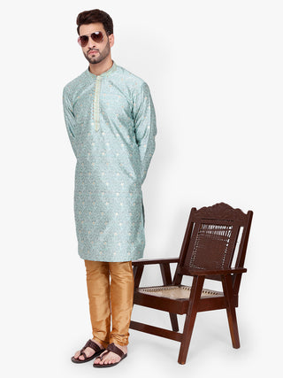 Pro Ethic Men's Kurta pajama set - Mandarin Collar | Silk | Turquoise | (A-115)