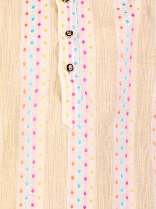 Pro Ethic Boy's Cotton Self Beige Kurta Pajama Set (S-164)