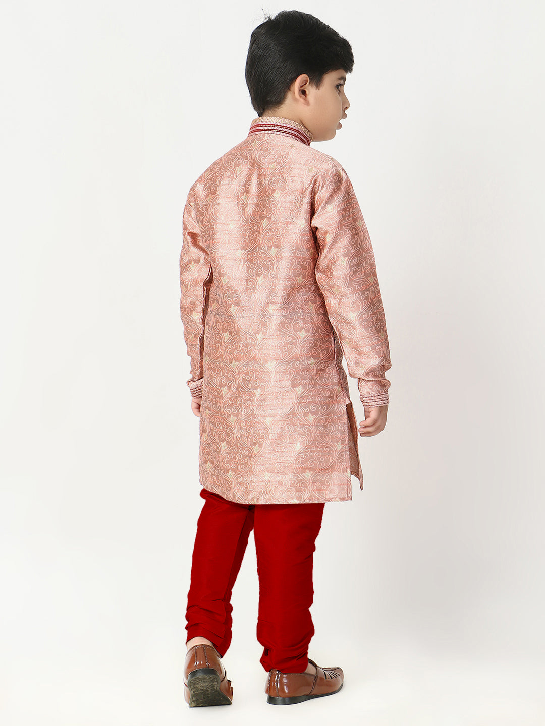 Pro Ethic Silk Kurta Pajama For Boys Pink Floral Print S-207