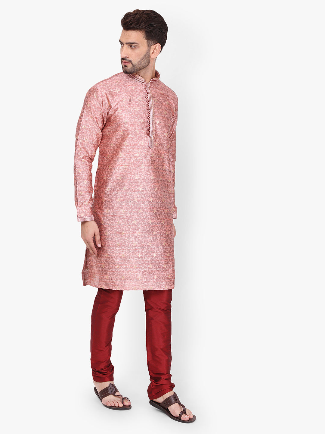 Pro Ethic Men's Kurta pajama set - Mandarin Collar | Silk | Pink | (A-115)