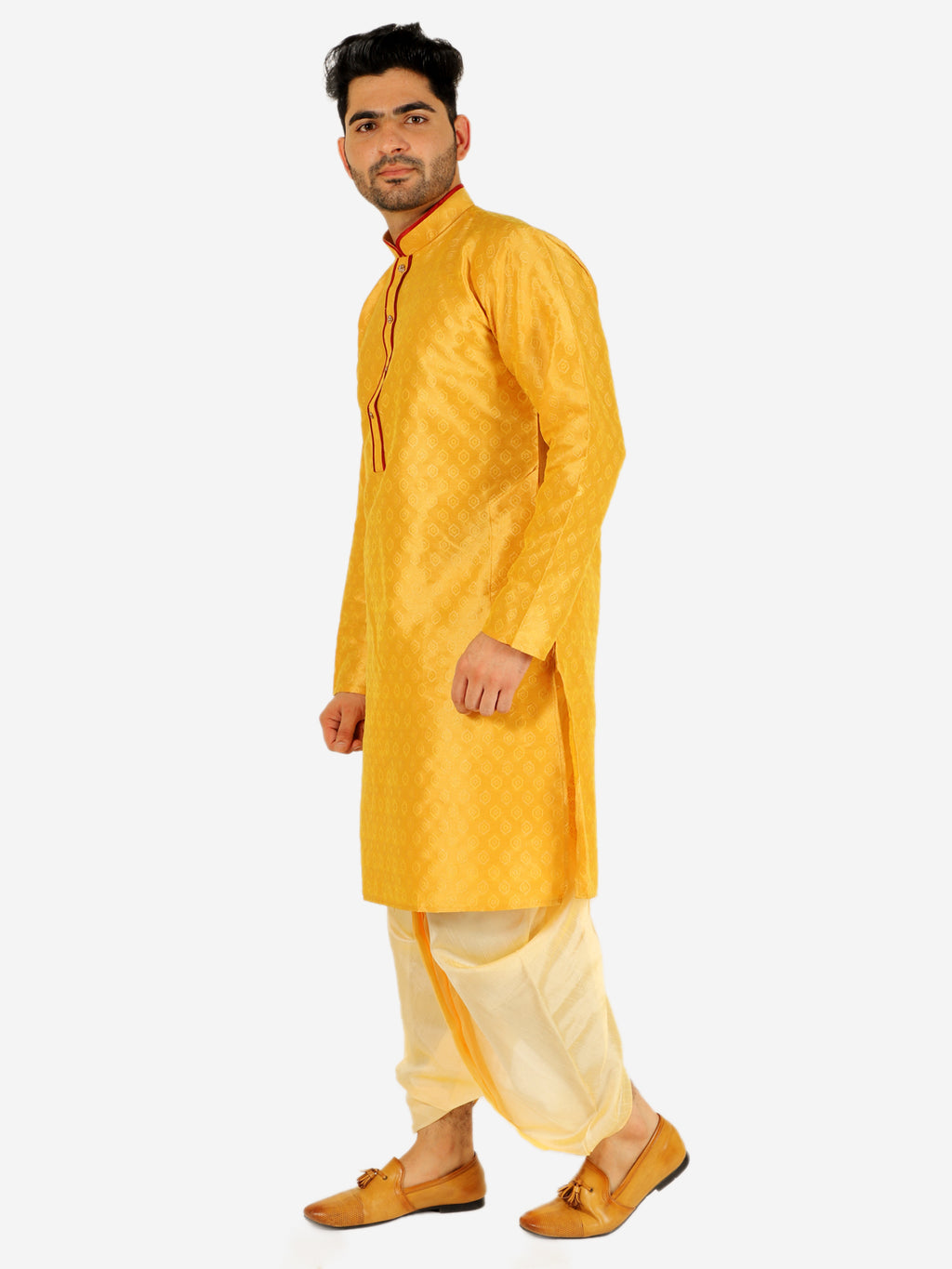 Pro Ethic Men's Dhoti Kurta Set Silk - Mustard (A-105)