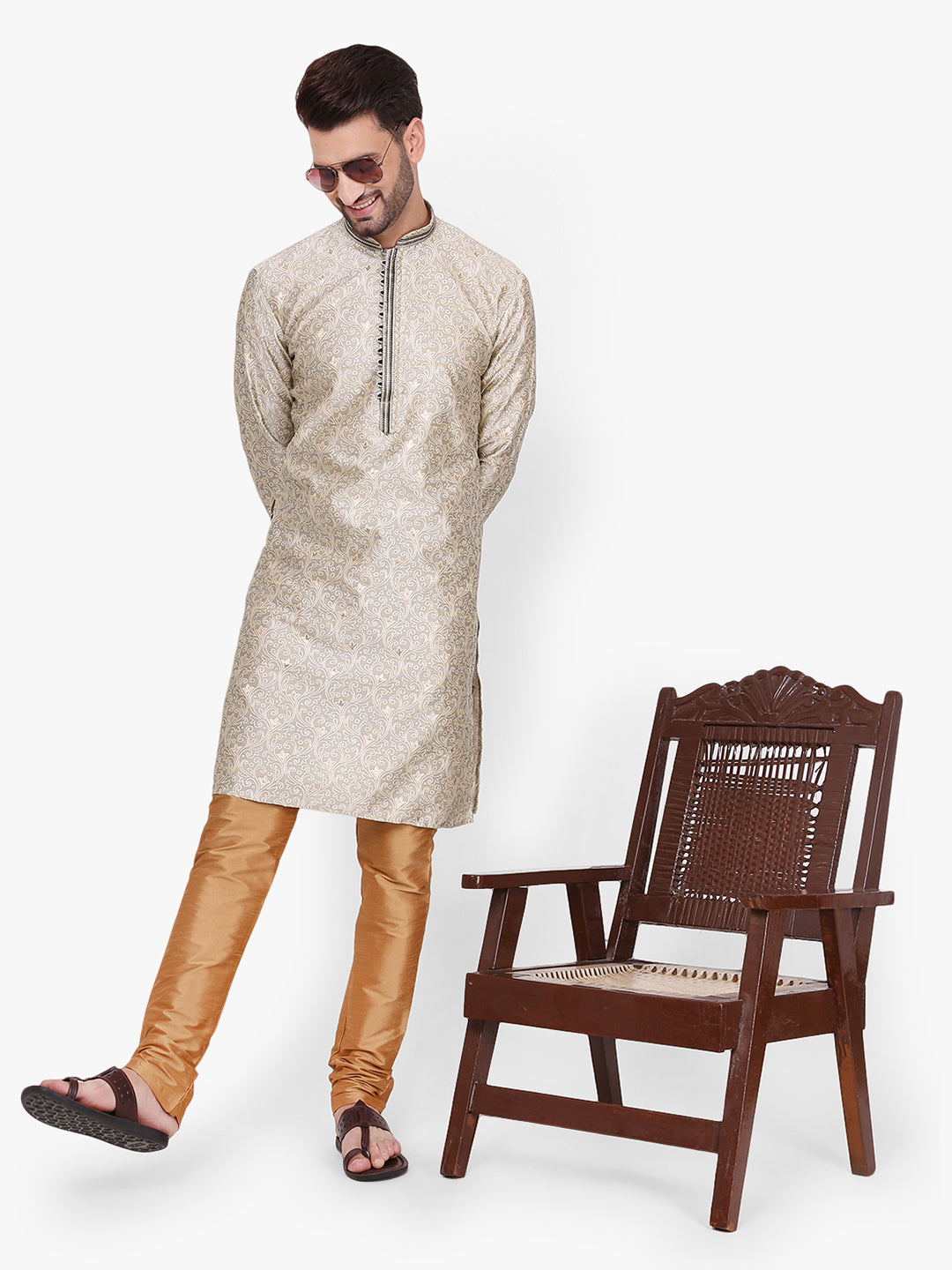 Pro Ethic Men's Kurta pajama set - Mandarin Collar | Silk | Fon | (A-115)