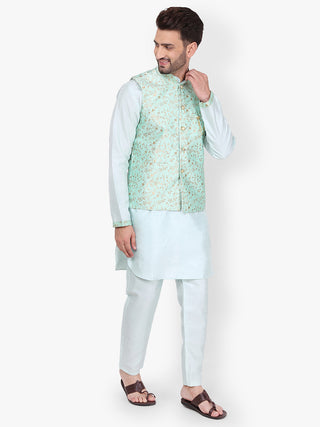 Pro-Ethic Style Developer Silk Kurta Pajama With Jacket For Men | Sky Blue (C-101)