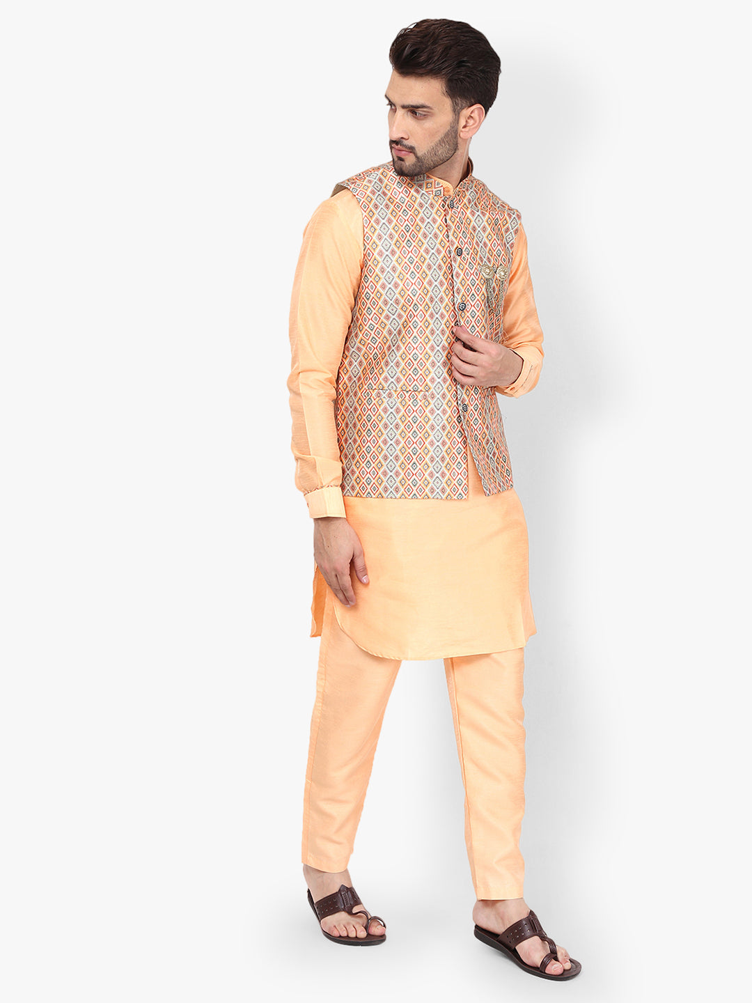 Pro-Ethic Style Developer Silk Kurta Pajama With Jacket For Men | Gold (C-102)