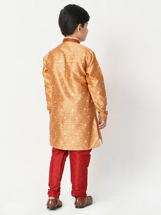 Pro Ethic Silk Kurta Pajama For Boys Orange Floral Print S-207
