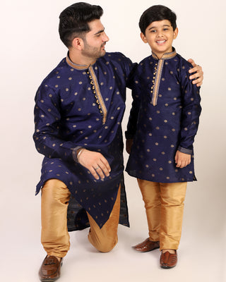 Father Son Kurta Pajama Same Dress Ethnic Wear Navy Blue