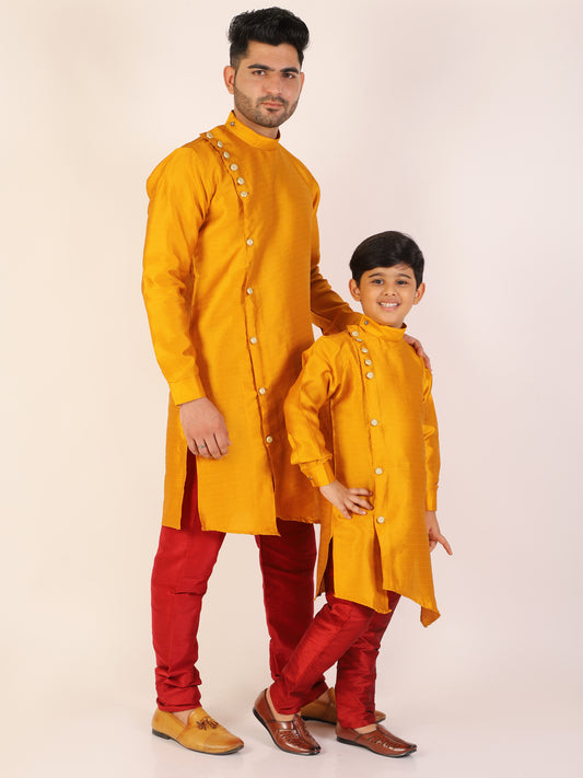 Pro Ethic Men's Mustard Silk Father Son Matching Kurta Pajama Outfits B102