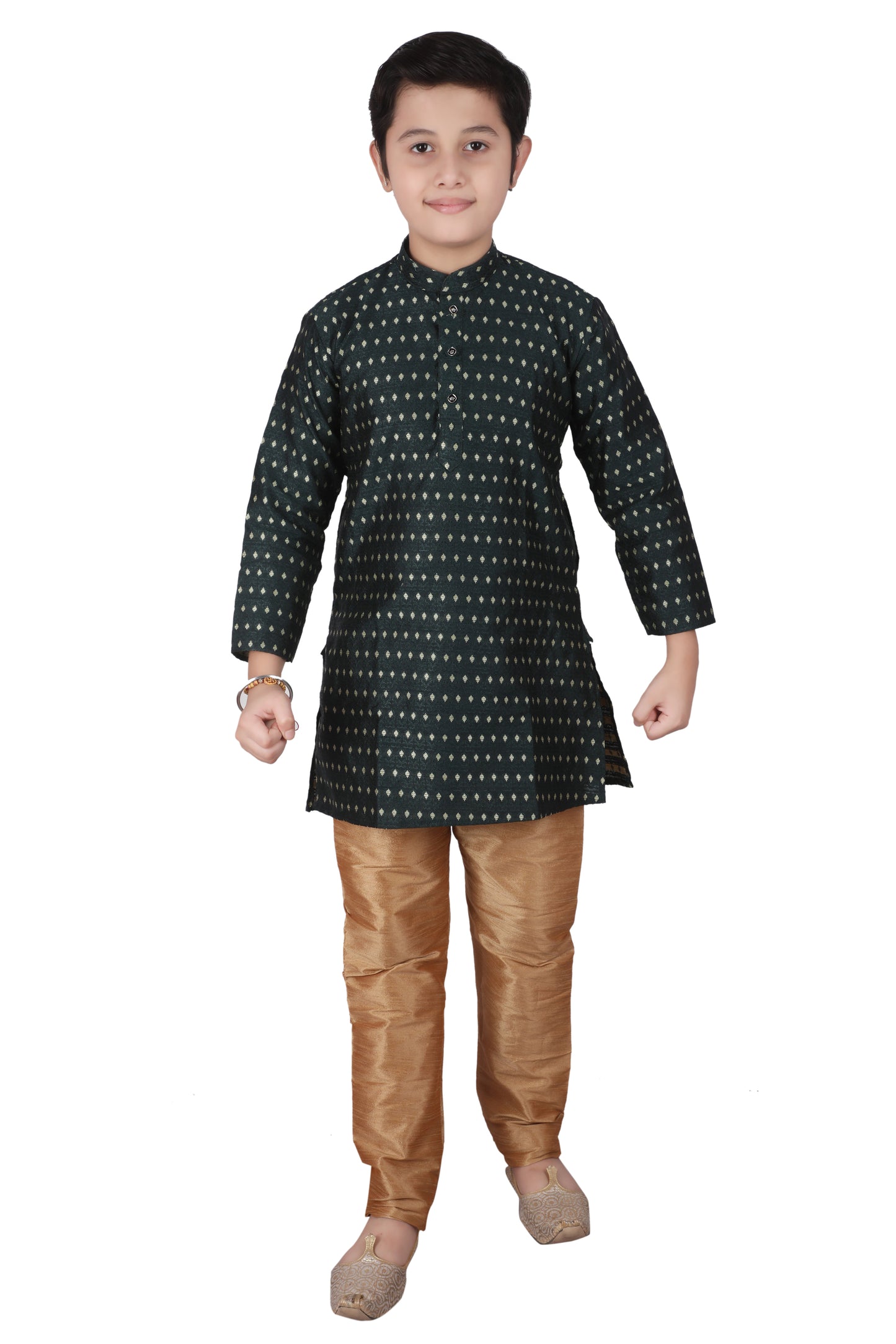 Pro Ethic Kids Kurta Pajama Set Silk Dark Green s-146