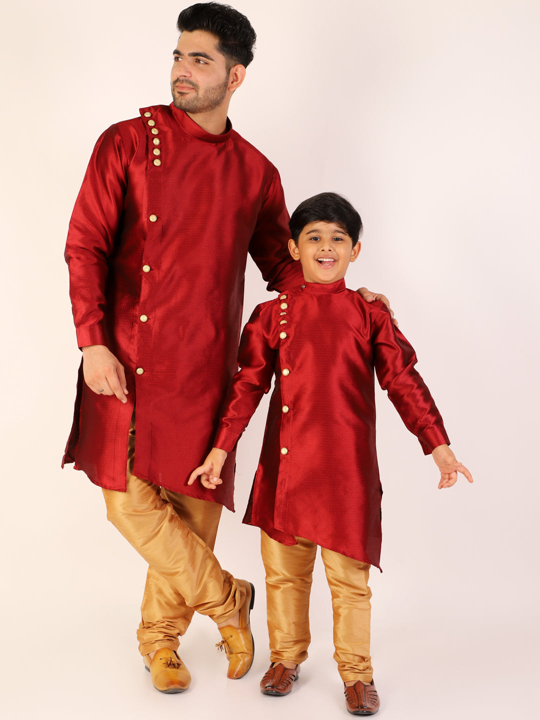 Pro Ethic Men's Maroon Silk Father Son Matching Kurta Pajama Outfits B102