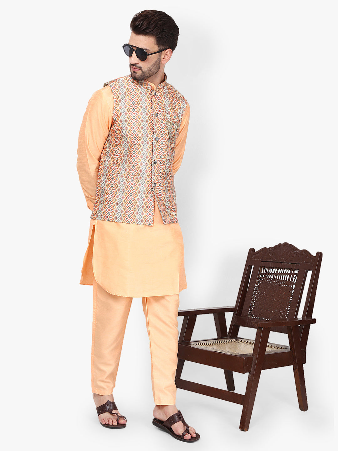 Pro-Ethic Style Developer Silk Kurta Pajama With Jacket For Men | Gold (C-102)