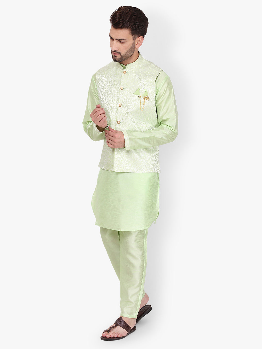 Pro-Ethic Silk Kurta Pajama With Jacket For Men | Green (C-104)