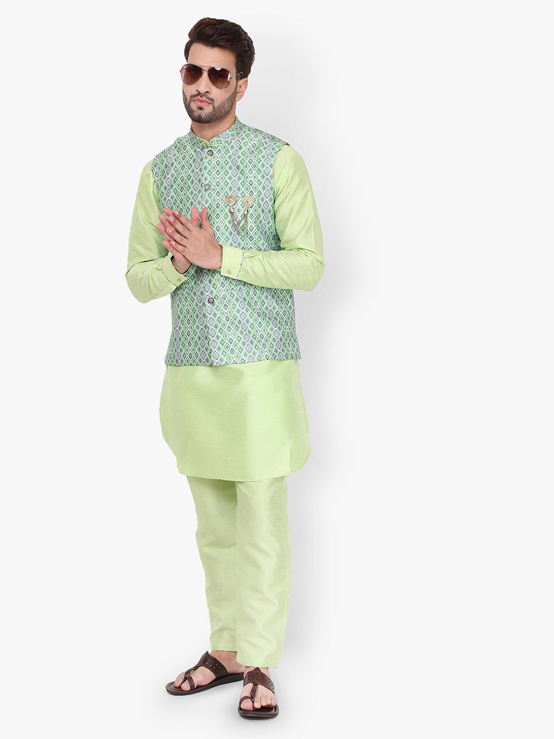 Pro-Ethic Silk Kurta Pajama With Jacket For Men | Light Green (C-102)