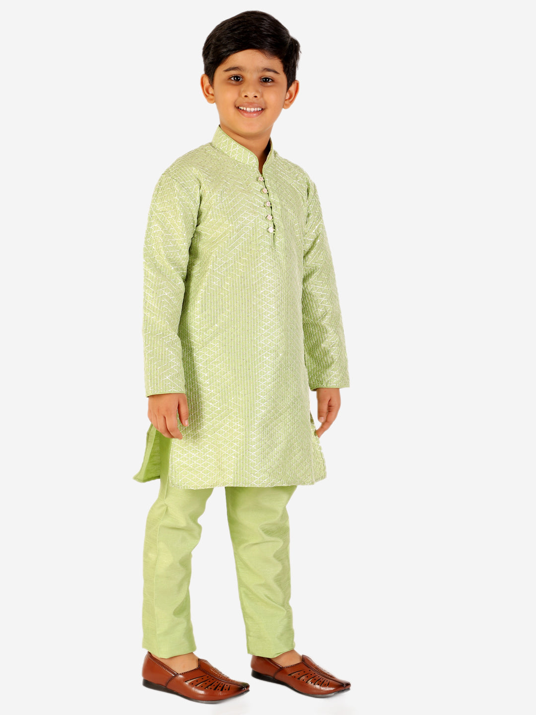 Pro Ethic Boy's Silk Jacquard Green Kurta Pajama Set (S-161)