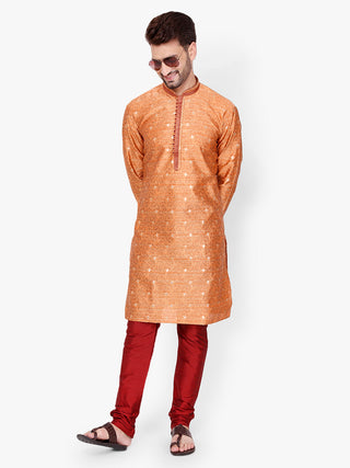 Pro Ethic Men's Kurta pajama set - Mandarin Collar | Silk | Orange | (A-115)