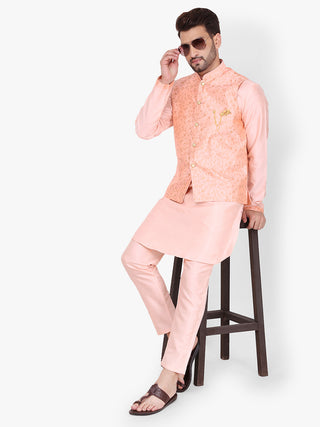 Pro-Ethic Style Developer Silk Kurta Pajama With Jacket For Men | Light Pink (C-101)