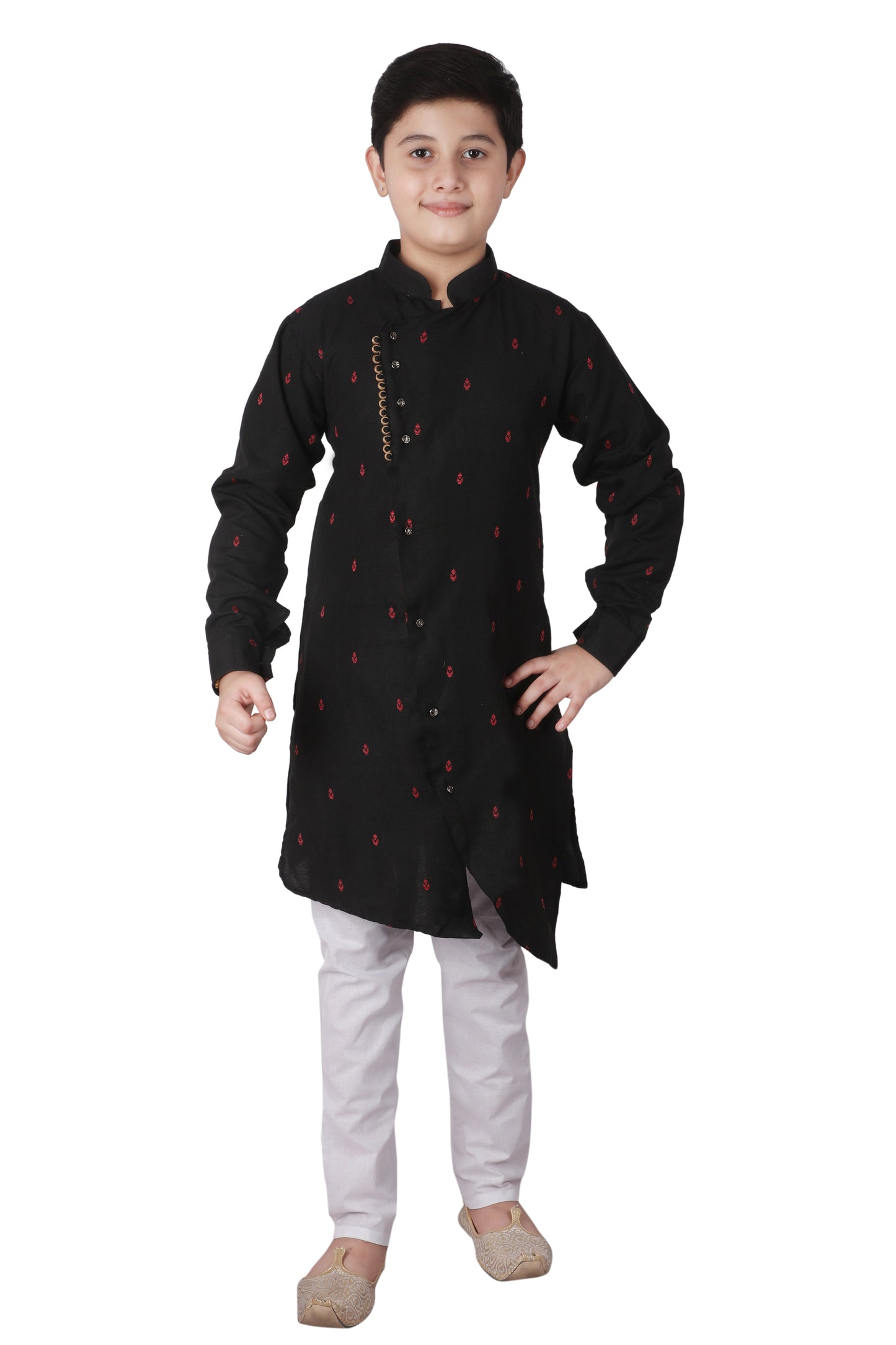 Black Cotton Kurta Pajama Set For Boys