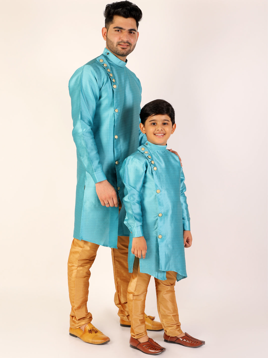 Pro Ethic Men's Firozi Silk Father Son Matching Kurta Pajama Outfits B102