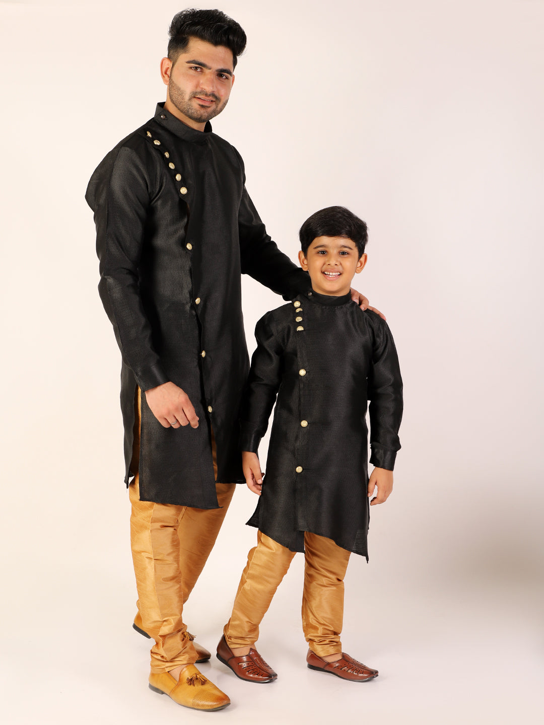 Pro Ethic Men's Black Silk Father Son Matching Kurta Pajama Outfits B102