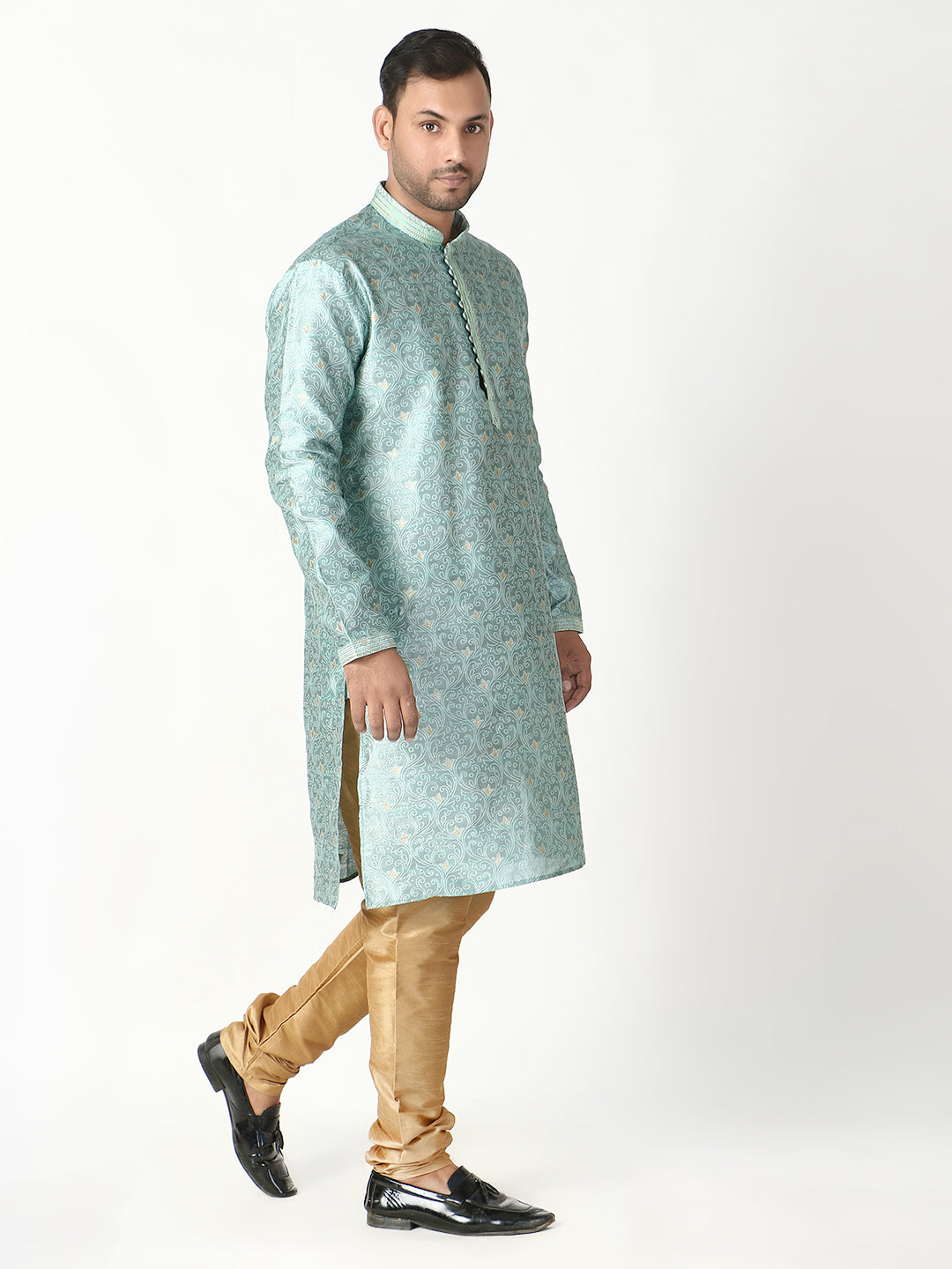 Pro Ethic Father Son Same Dress Kurta Pajama Set Matching Outfit | Silk | Firozi B-115