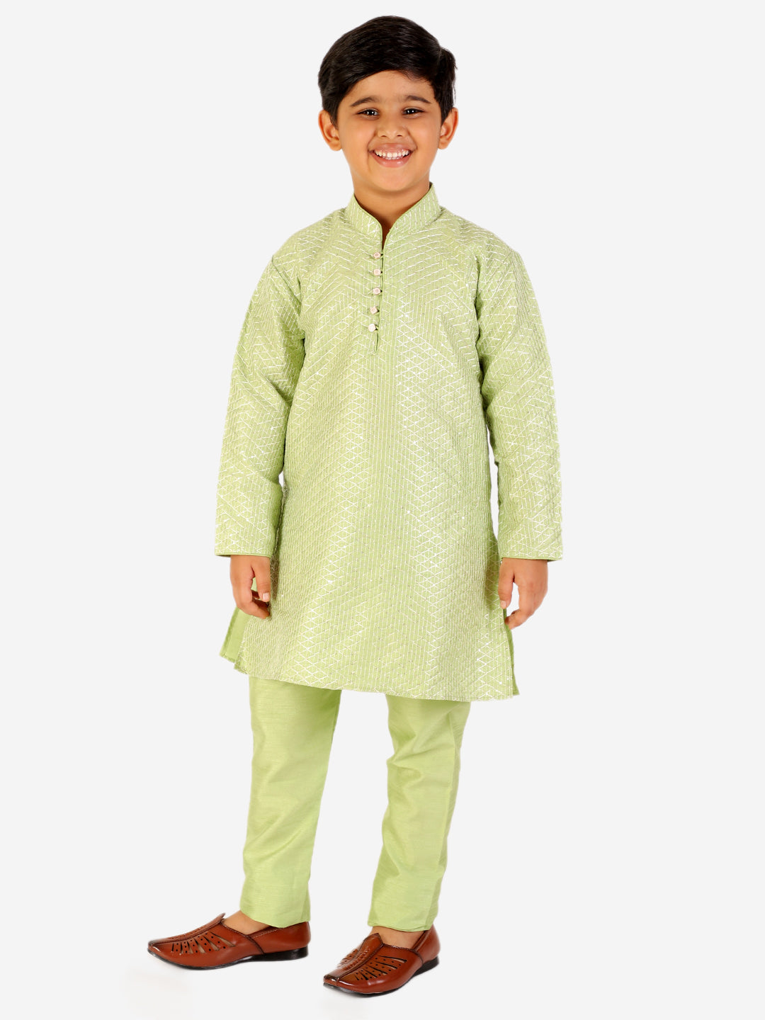 Pro Ethic Boy's Silk Jacquard Green Kurta Pajama Set (S-161)