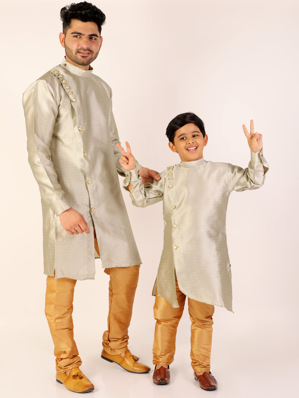 Pro Ethic Men's Cream Silk Father Son Matching Kurta Pajama Outfits B102