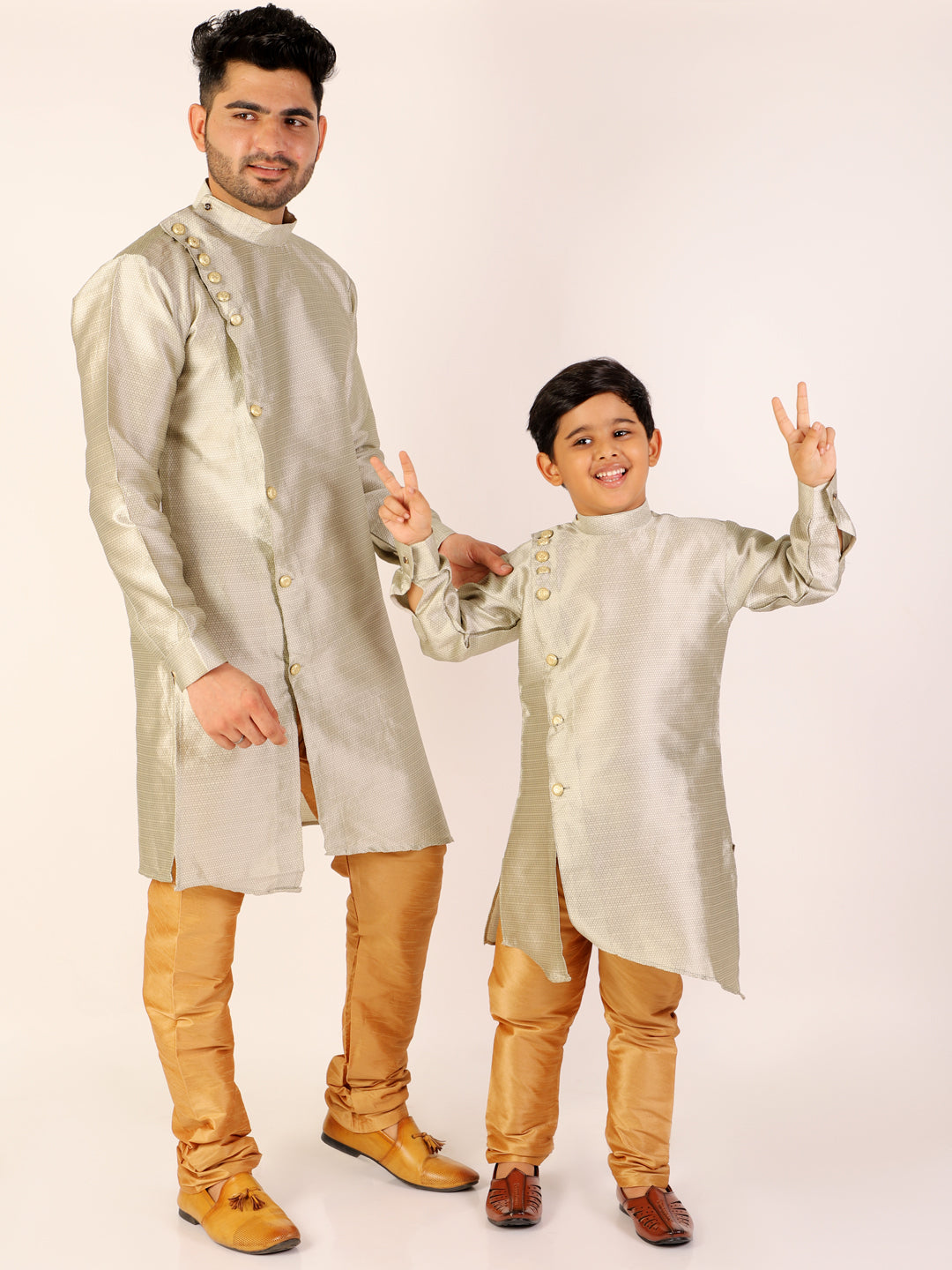 Pro Ethic Men's Cream Silk Father Son Matching Kurta Pajama Outfits B102