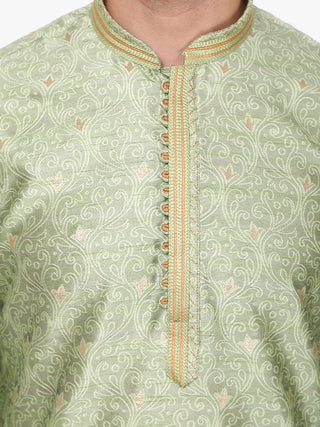 Pro Ethic Men's Kurta pajama set - Mandarin Collar | Silk | Green | (A-115)
