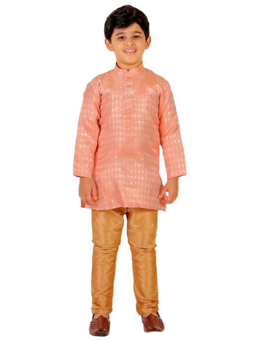 Pro Ethic Boys Kurta Pajama Set Silk Emblished Design Peach (S-170)