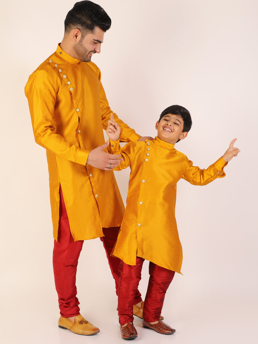 Pro Ethic Men's Mustard Silk Father Son Matching Kurta Pajama Outfits B102