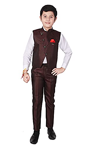 Pro Ethic Three Piece Suit For Boys Cotton Maroon Floral Print T-119