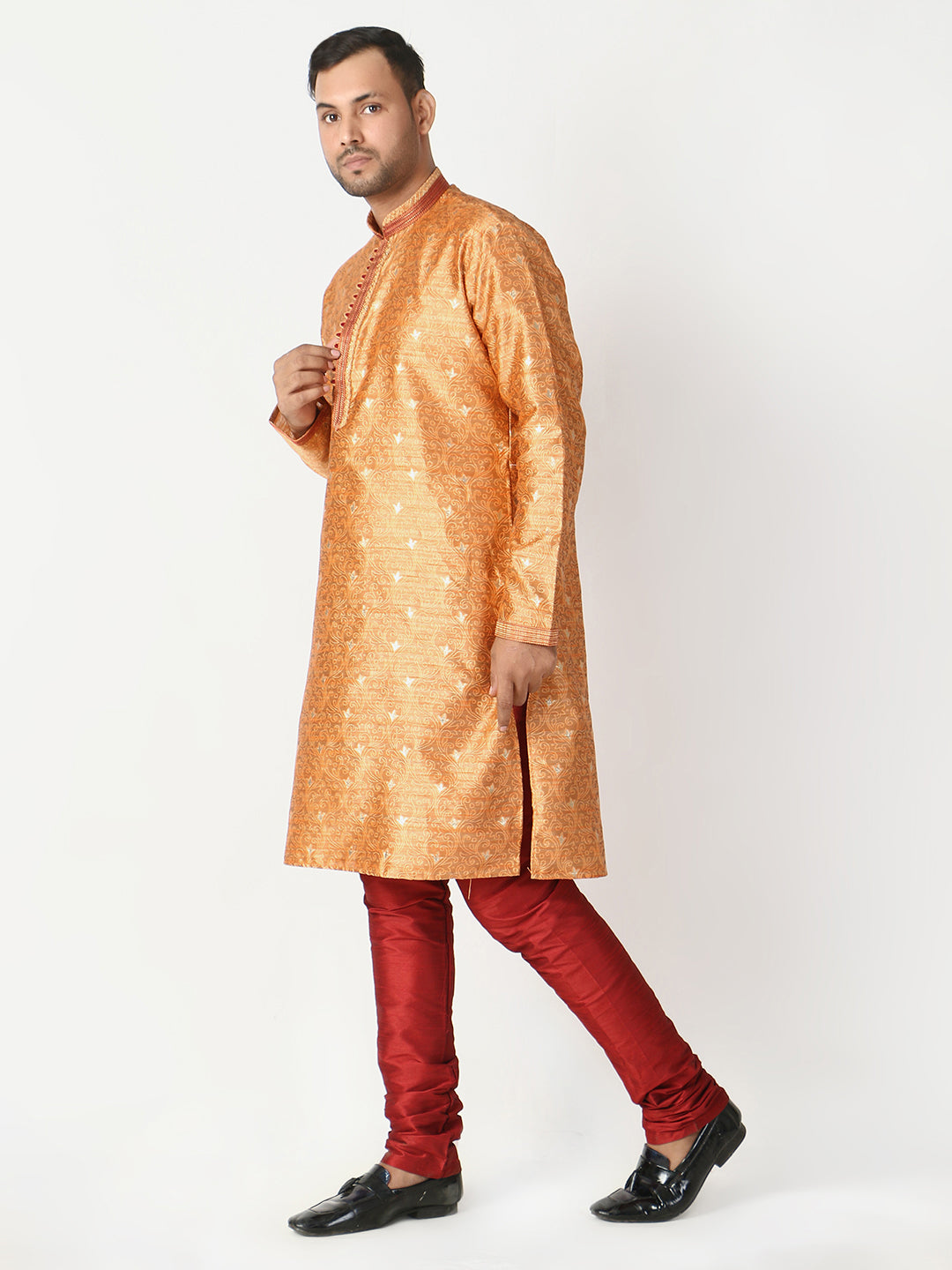 Pro Ethic Father Son Same Dress Kurta Pajama Set Silk Orange B-115