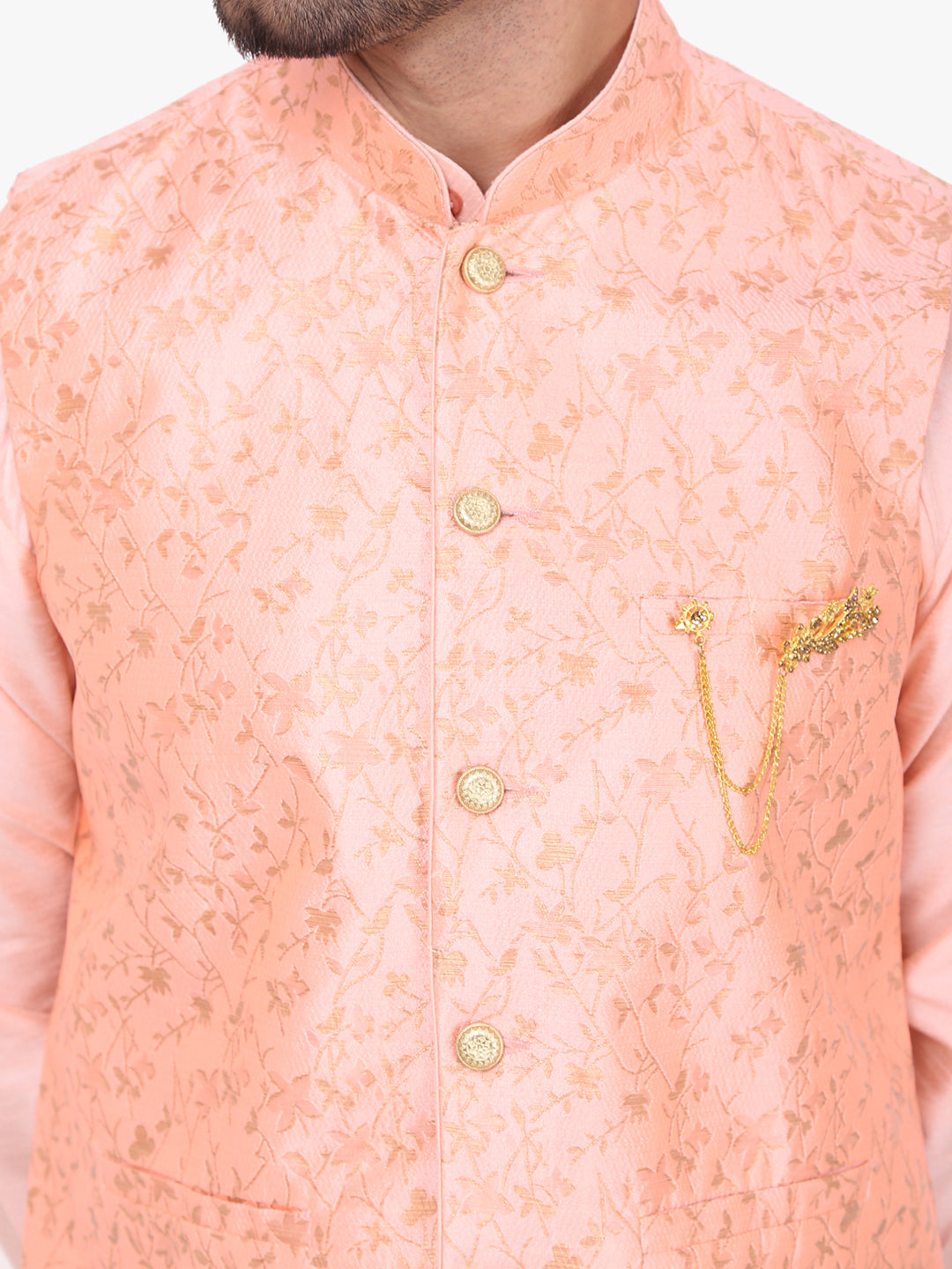 Pro-Ethic Style Developer Silk Kurta Pajama With Jacket For Men | Light Pink (C-101)