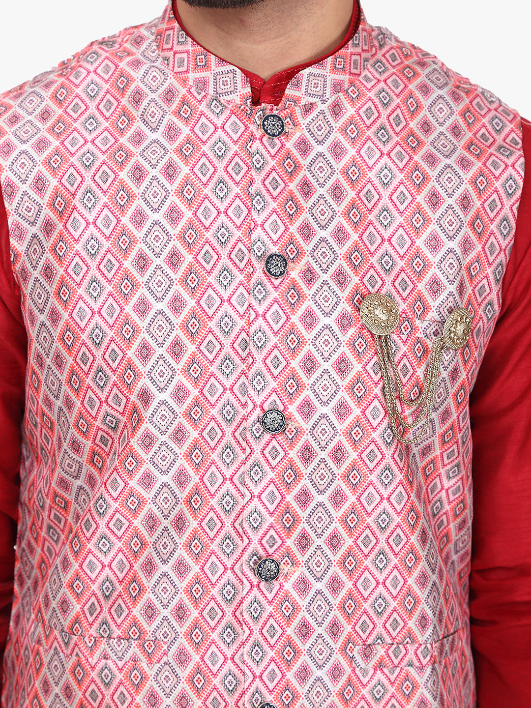 Pro-Ethic Silk Kurta Pajama With Jacket For Men | Red (C-102)