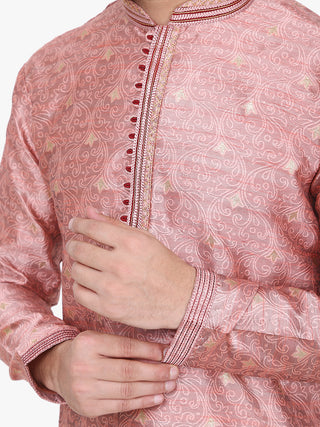 Pro Ethic Men's Kurta pajama set - Mandarin Collar | Silk | Pink | (A-115)
