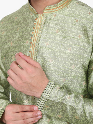 Pro Ethic Men's Kurta pajama set - Mandarin Collar | Silk | Green | (A-115)