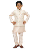 Pro Ethic Kurta Pajama For Boys With Waist Coat Silk Floral Pattern Peach (S-212)