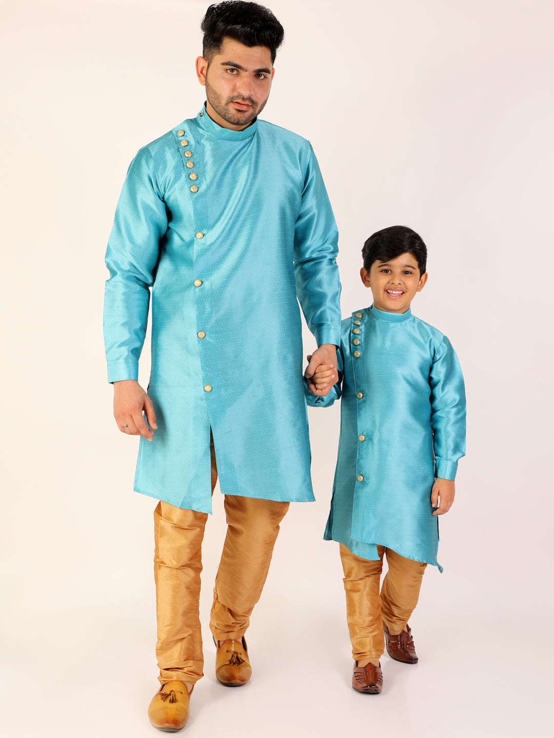 Pro Ethic Men's Firozi Silk Father Son Matching Kurta Pajama Outfits B102