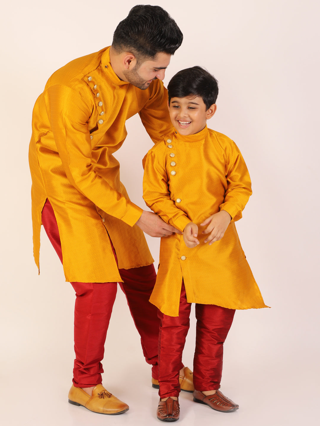 Pro Ethic Men's Mustard Silk Father Son Matching Kurta Pajama Outfits B102