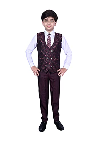 Pro Ethic Three Piece Suit For Boys Cotton Maroon Floral Print T-117