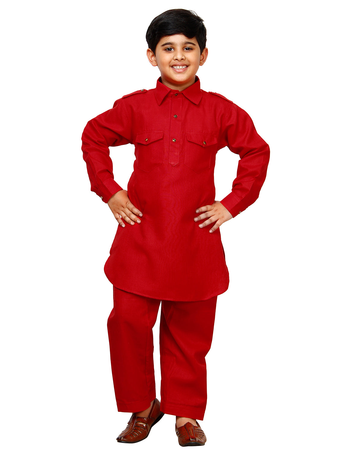 Pro Ethic Pathani Kurta Pajama For Boys Cotton Red (S-216)