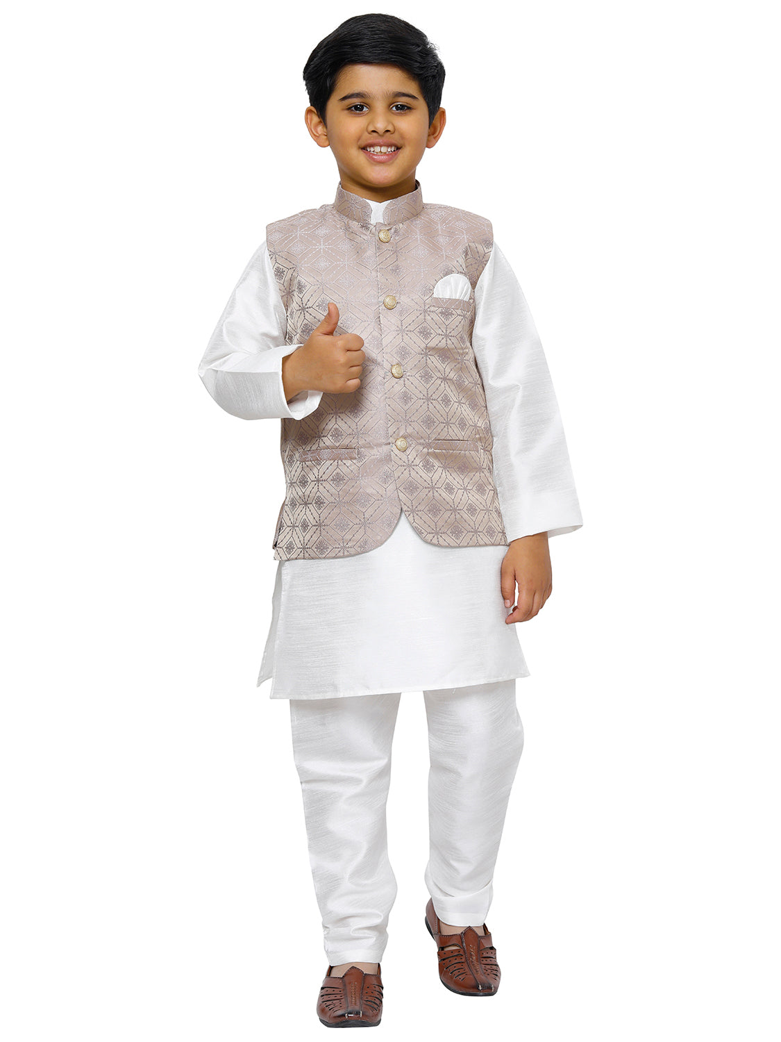 Pro Ethic Kurta Pajama For Boys With Waist Coat Silk Floral Pattern Purple (S-211)