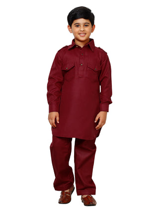 Pro Ethic Pathani Kurta Pajama For Boys Cotton Maroon (S-216)
