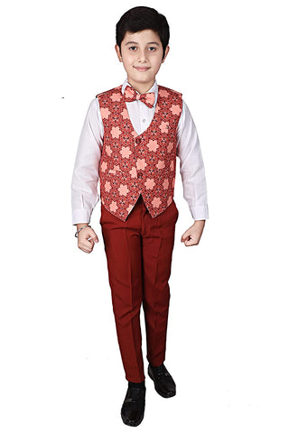 Pro Ethic Three Piece Suit For Boys Cotton Maroon Checked Pattern T-116