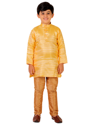 Pro Ethic Boys Kurta Pajama Set Silk Emblished Design Yellow (S-170)